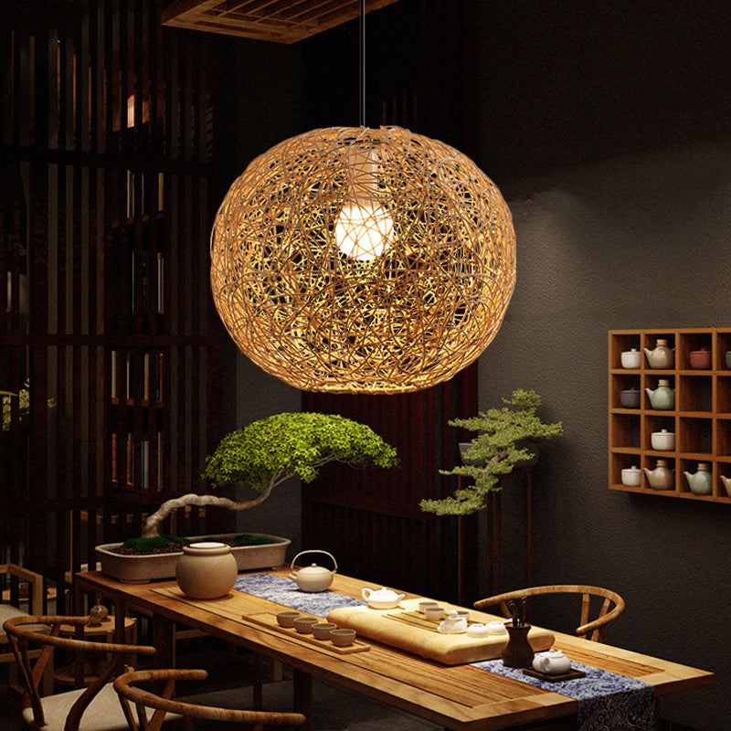 1 Light Style moderne Sphérique Bamboo Pendant Light Light Rural suspendu lampe pour le salon