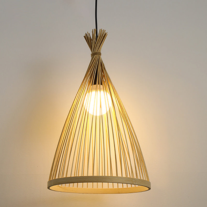 1 Light Style moderne Sphérique Bamboo Pendant Light Light Rural suspendu lampe pour le salon