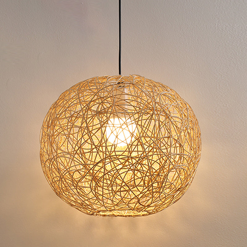 1 Light Style moderne Sphérique Bamboo Pendant Light Light Rural suspendu lampe pour le salon