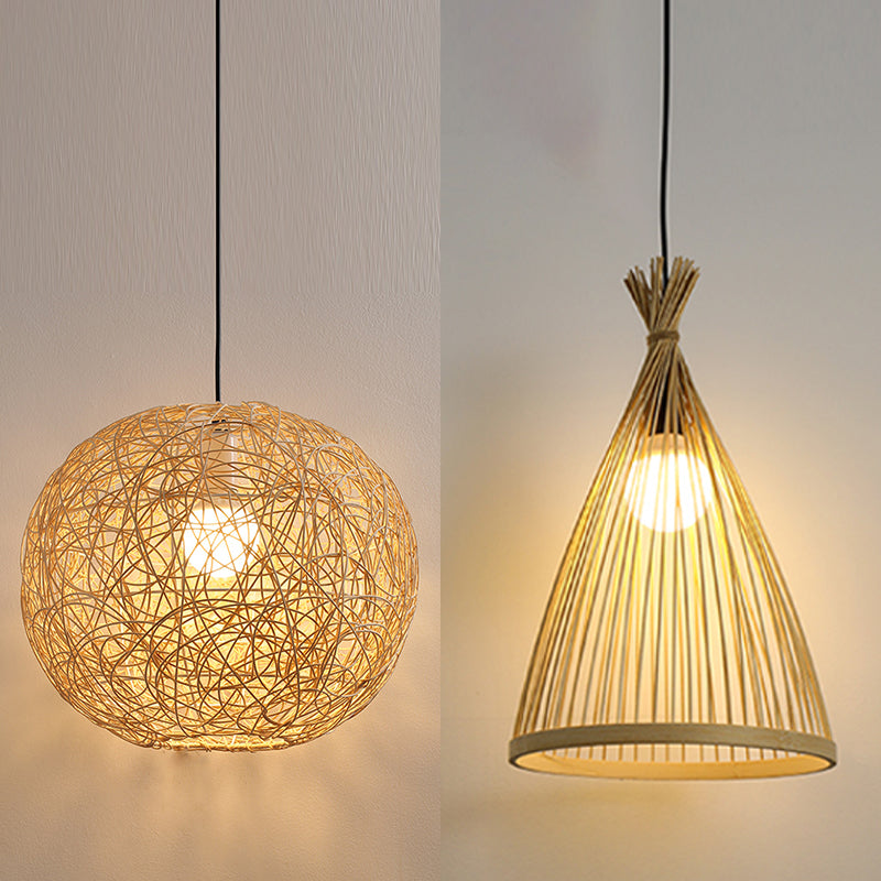 1 Light Style moderne Sphérique Bamboo Pendant Light Light Rural suspendu lampe pour le salon