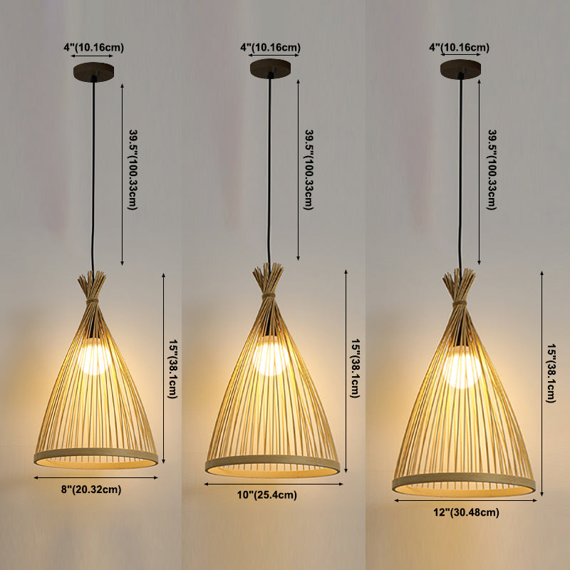 1 Light Style moderne Sphérique Bamboo Pendant Light Light Rural suspendu lampe pour le salon