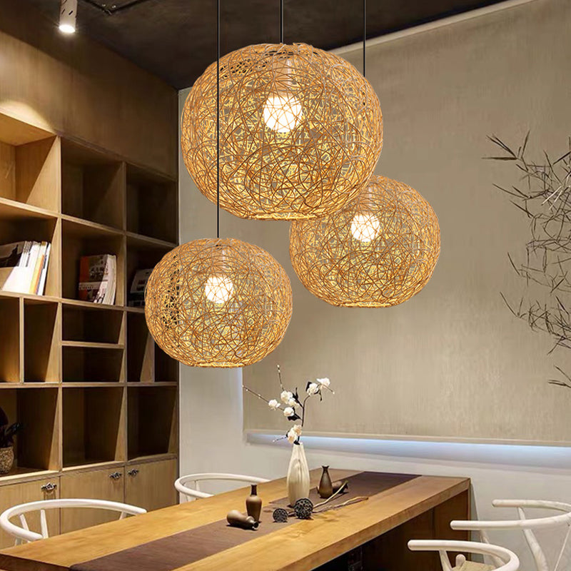 1 Light Style moderne Sphérique Bamboo Pendant Light Light Rural suspendu lampe pour le salon