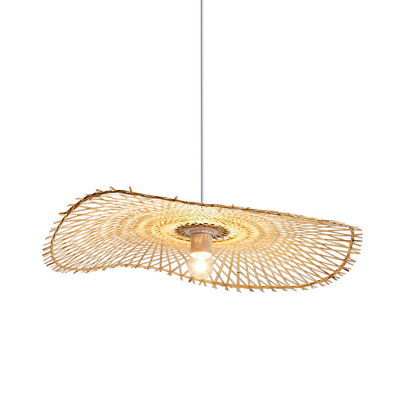 Éclairage pendentif plat bambou japonais 14 "/ 18" /21,5 "de large 1 lampe de suspension au plafond kaki de l'ampoule