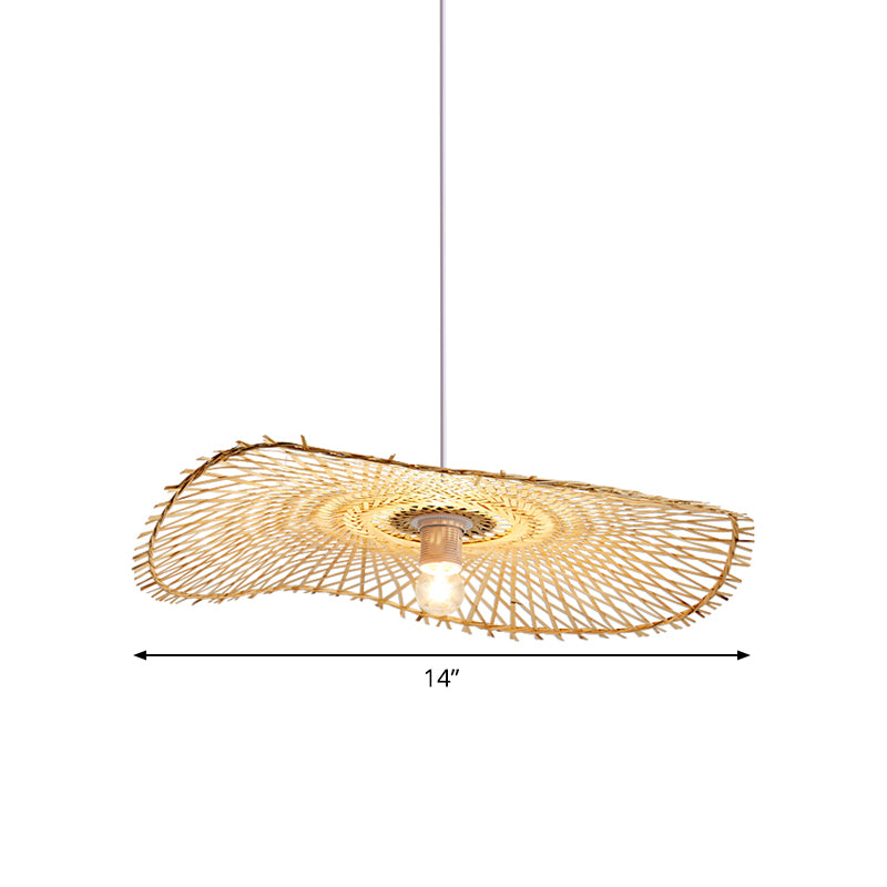 Éclairage pendentif plat bambou japonais 14 "/ 18" /21,5 "de large 1 lampe de suspension au plafond kaki de l'ampoule