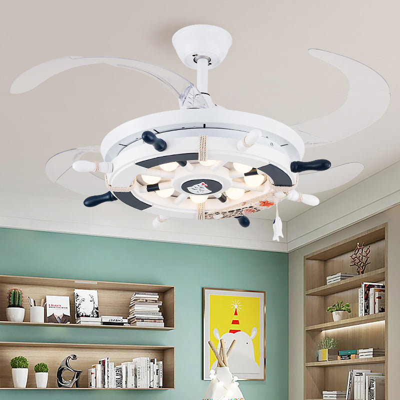 Méditerranéen Gondoir Pendant ventilateur Light Metallic Child Child Room LED Semi Flush Plafond Light