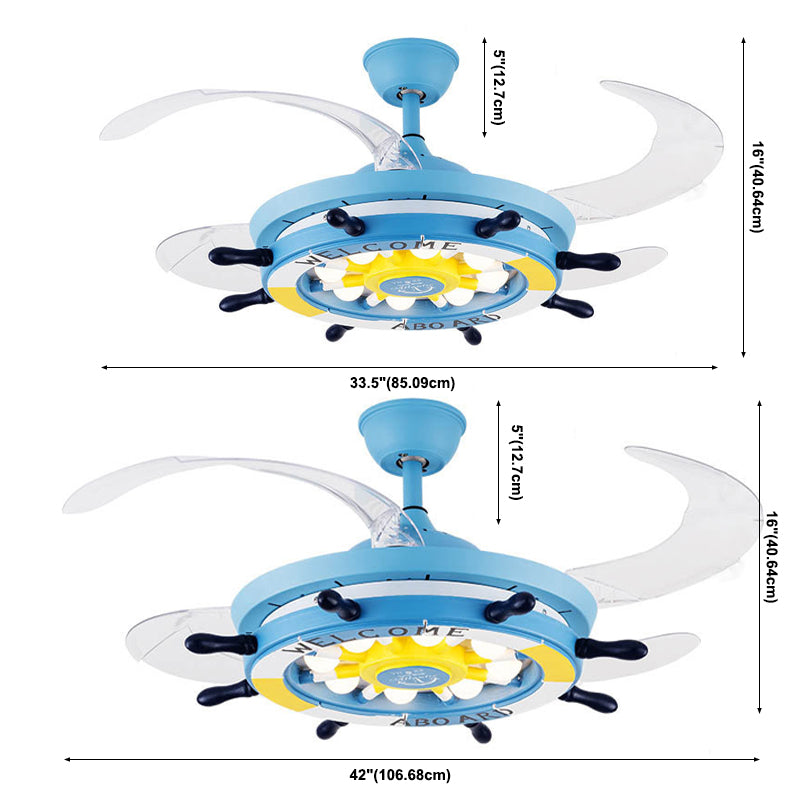 Méditerranéen Gondoir Pendant ventilateur Light Metallic Child Child Room LED Semi Flush Plafond Light