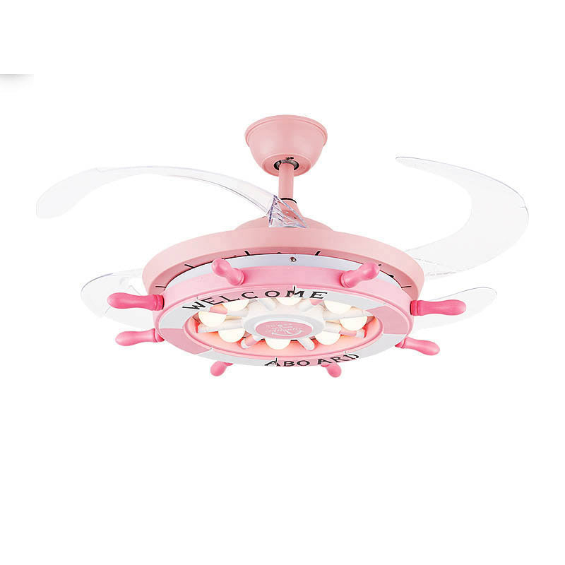 Méditerranéen Gondoir Pendant ventilateur Light Metallic Child Child Room LED Semi Flush Plafond Light