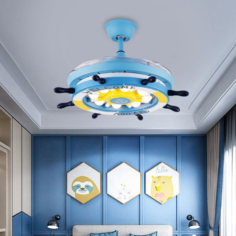 Méditerranéen Gondoir Pendant ventilateur Light Metallic Child Child Room LED Semi Flush Plafond Light