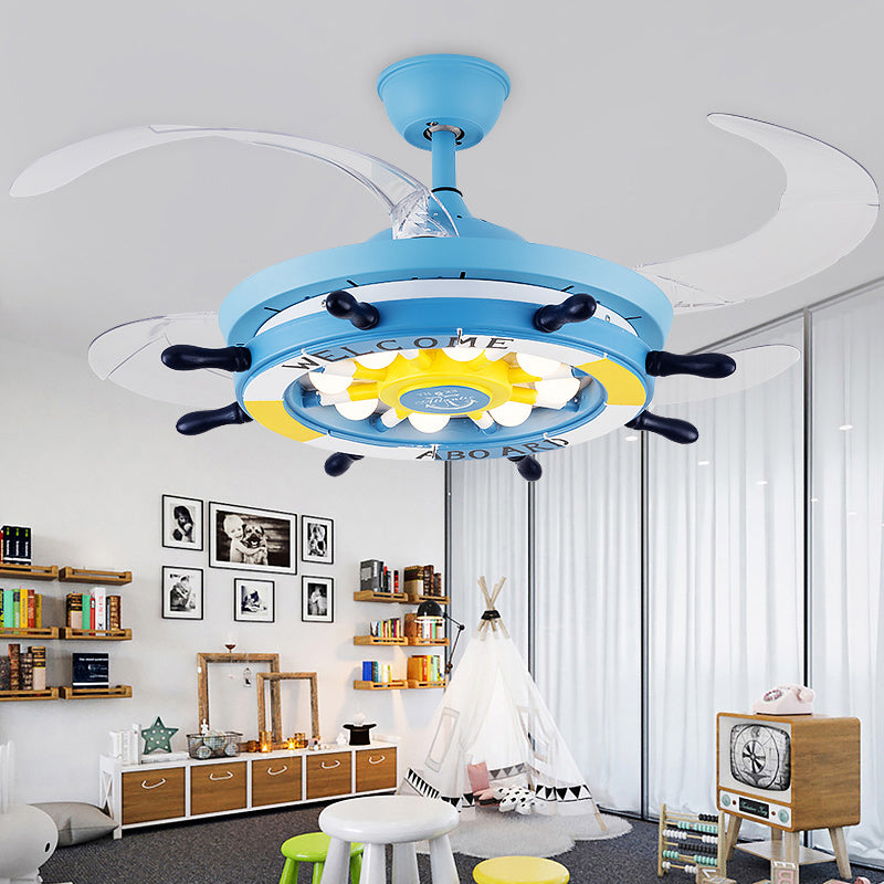 Méditerranéen Gondoir Pendant ventilateur Light Metallic Child Child Room LED Semi Flush Plafond Light