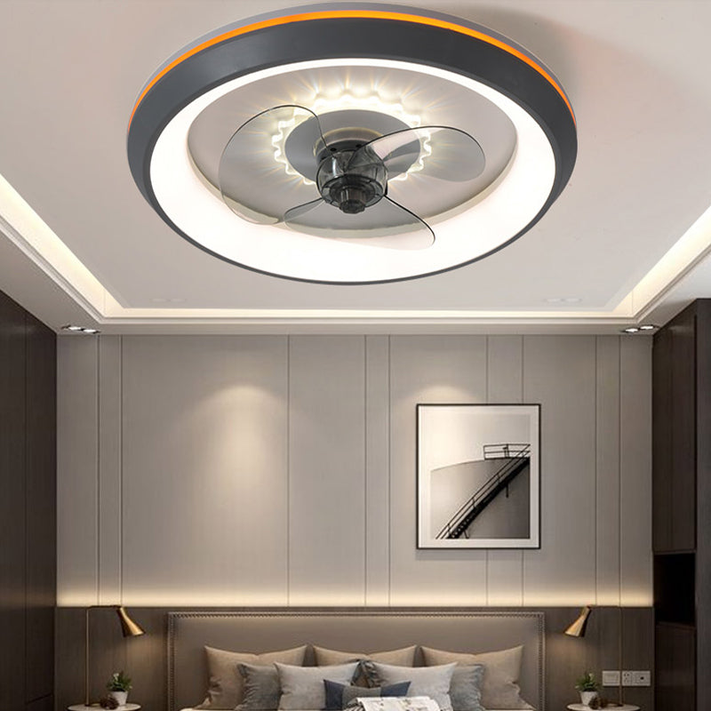 Circular Shade Bedroom Fan Light Fixture Acrylic Nordic Style LED Semi Flush Ceiling Light