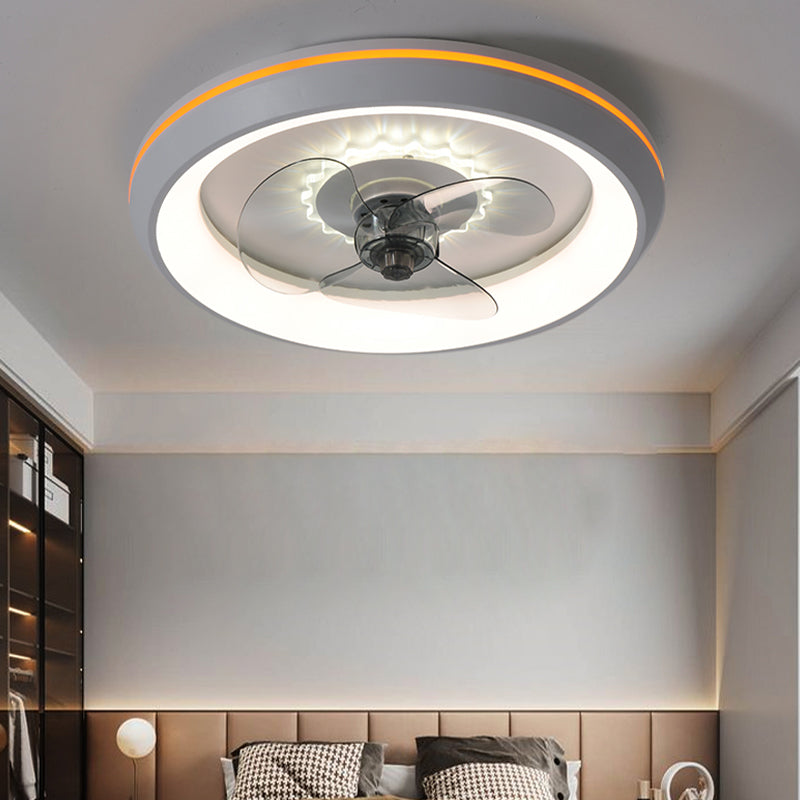 Circular Shade Bedroom Fan Light Fixture Acrylic Nordic Style LED Semi Flush Ceiling Light