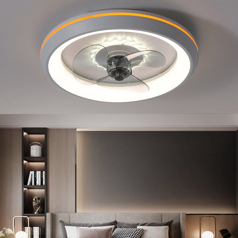 Circular Shade Bedroom Fan Light Fixture Acrylic Nordic Style LED Semi Flush Ceiling Light