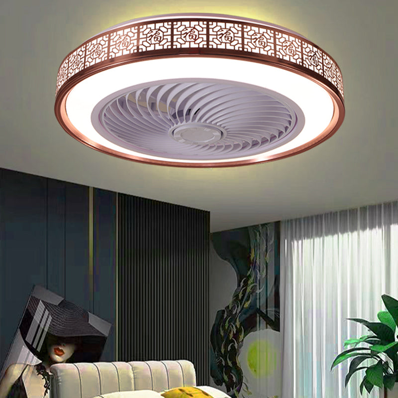 Drum Metallic LED Ceiling Fan Fixture Modern Style Semi Flush Mount Light for Dining Room