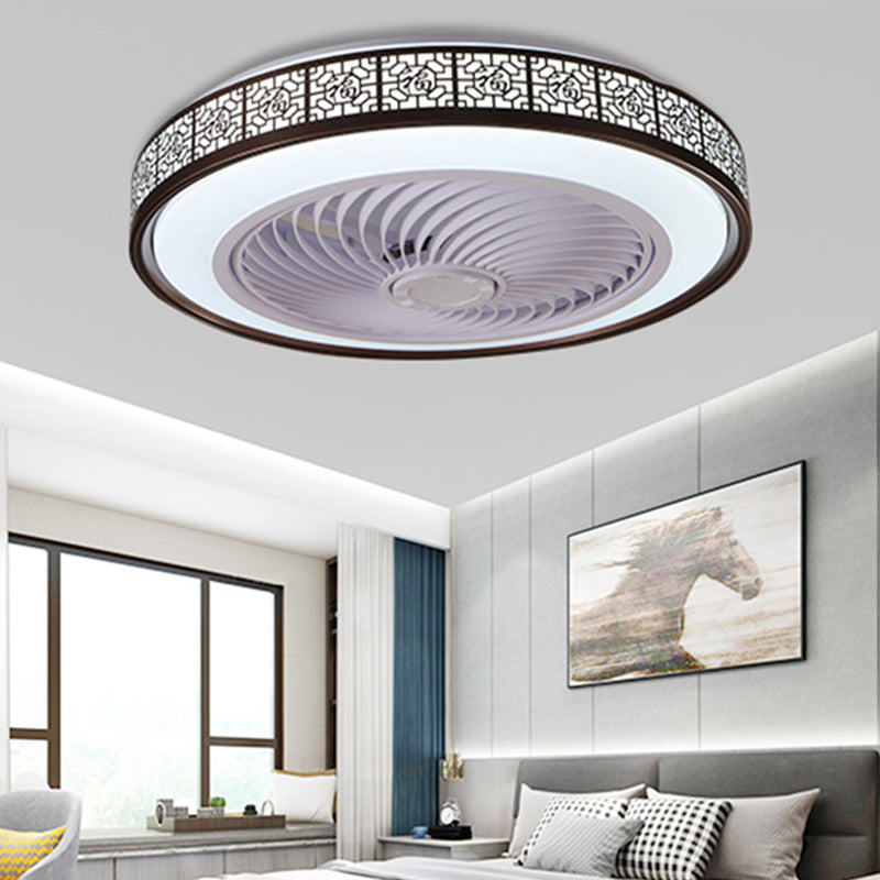 Drum Metallic LED Ceiling Fan Fixture Modern Style Semi Flush Mount Light for Dining Room