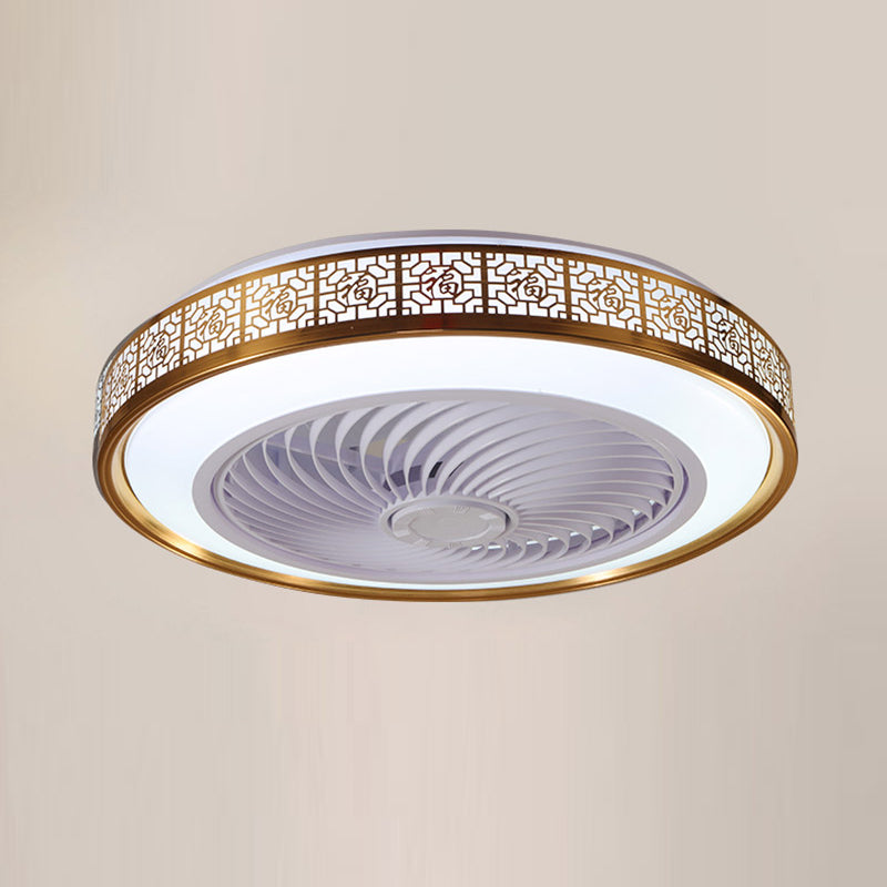 Drum Metallic LED Ceiling Fan Fixture Modern Style Semi Flush Mount Light for Dining Room