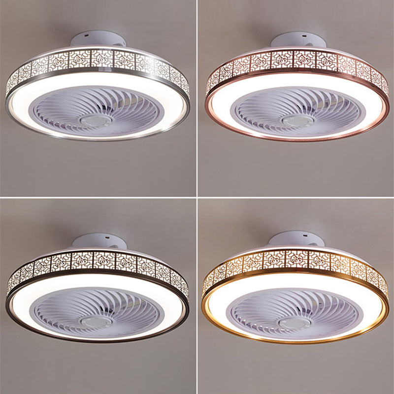 Drum Metallic LED Ceiling Fan Fixture Modern Style Semi Flush Mount Light for Dining Room