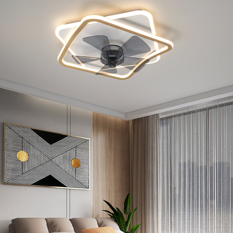 Luz de ventilador geométrico blanco y dorado estilo nórdico LED metal semi flanphushing luz de techo