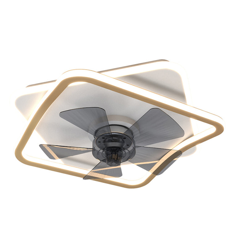 Luz de ventilador geométrico blanco y dorado estilo nórdico LED metal semi flanphushing luz de techo