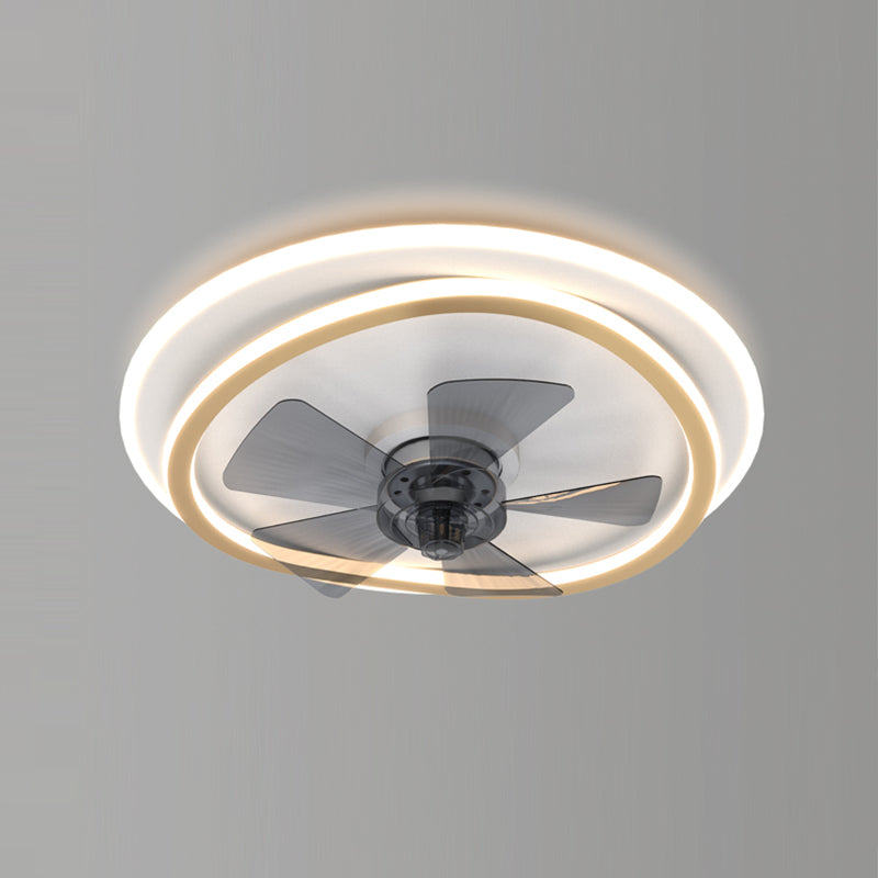 Luz de ventilador geométrico blanco y dorado estilo nórdico LED metal semi flanphushing luz de techo