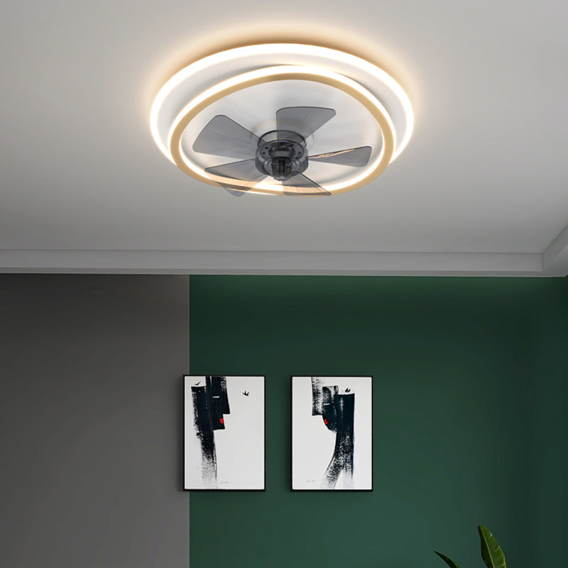 Luz de ventilador geométrico blanco y dorado estilo nórdico LED metal semi flanphushing luz de techo