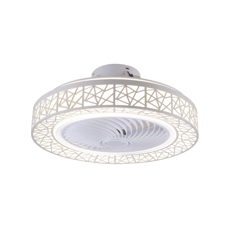 Round Nest Fan Lamp Modern Style Metal Bedroom LED Semi Flush Ceiling Light