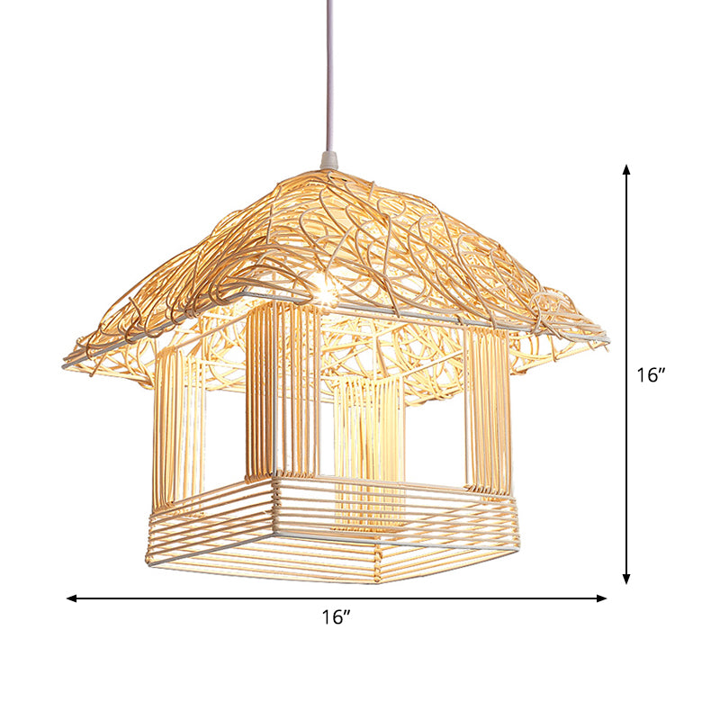 Aziatische 1 lamp hanglampje beige huis gesuspendeerd verlichtingsarmatuur met bamboeschaduw