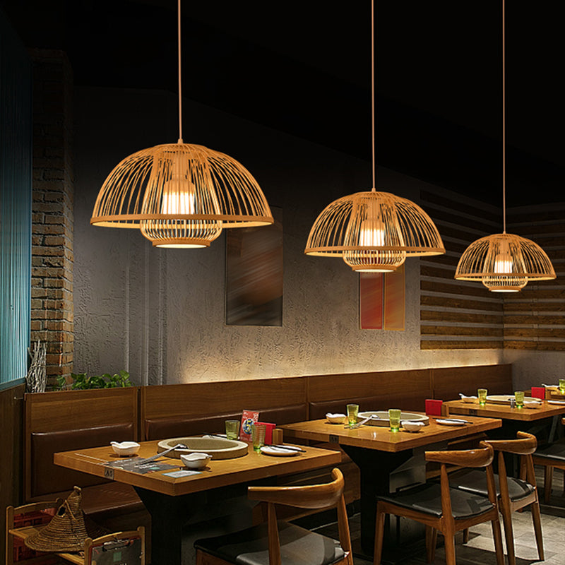 Beige Bamboo Hanging Lighting Light Asian 1 Light Suspension Light para restaurante