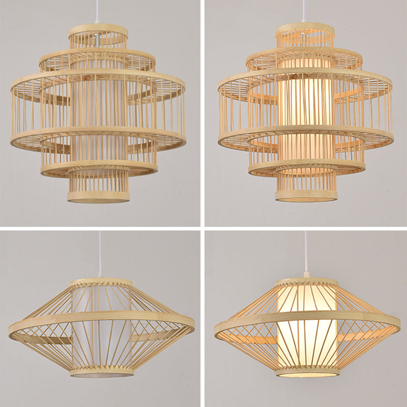 BEIGE BAMBOO Ampiccante Lampada sospesa asiatica a sospensione a sospensione Light per il ristorante