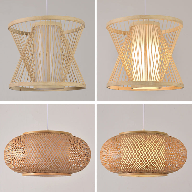 Beige Bamboo Hanging Lighting Light Asian 1 Light Suspension Light para restaurante