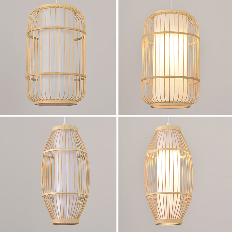 Beige Bamboo Hanging Lighting Light Asian 1 Light Suspension Light para restaurante