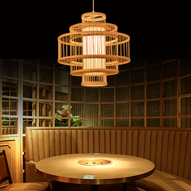 Beige Bamboo Hanging Lighting Light Asian 1 Light Suspension Light para restaurante