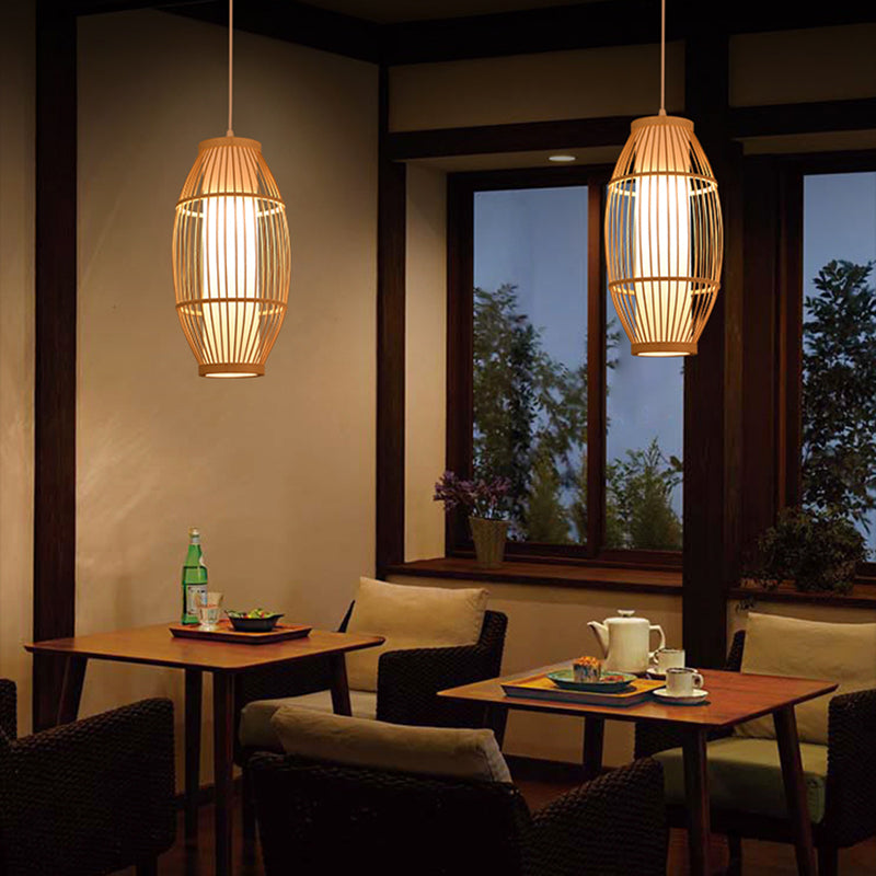 Beige Bamboo Hanging Lighting Light Asian 1 Light Suspension Light para restaurante