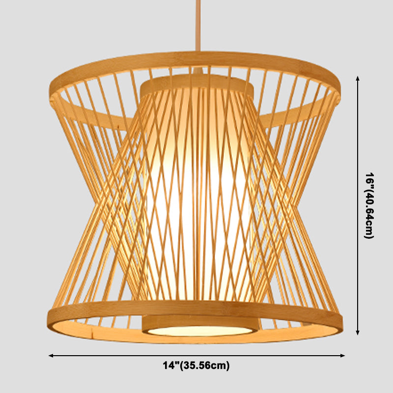 Beige Bamboo Hanging Lighting Light Asian 1 Light Suspension Light para restaurante