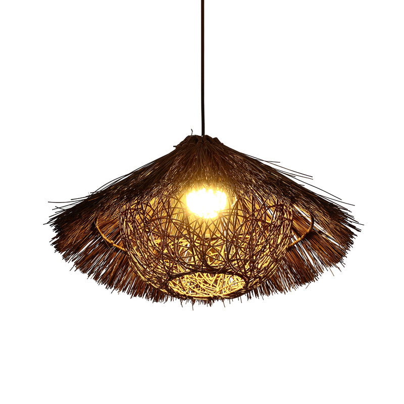 Luce appesa conica cinese Rattan 1 Testa Apparecchio di illuminazione sospesa, largo 16,5 "/20,5" /24,5 "