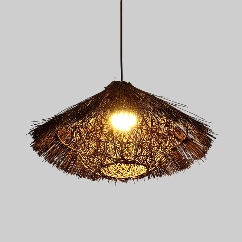 Luce appesa conica cinese Rattan 1 Testa Apparecchio di illuminazione sospesa, largo 16,5 "/20,5" /24,5 "