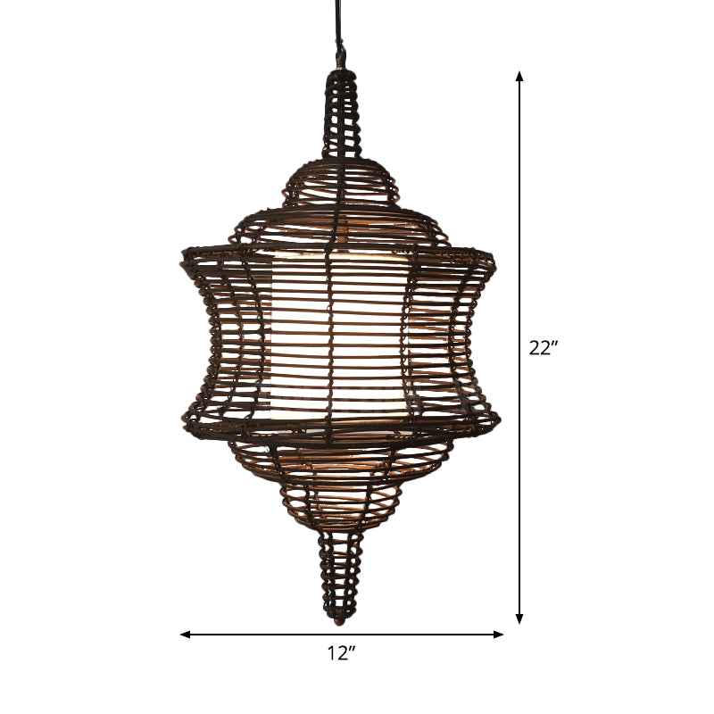 Lampada a soffitto Curvy Asia Rattan 1 Bulbo caffè appeso a sospensione con tonalità tubolare bianca interna