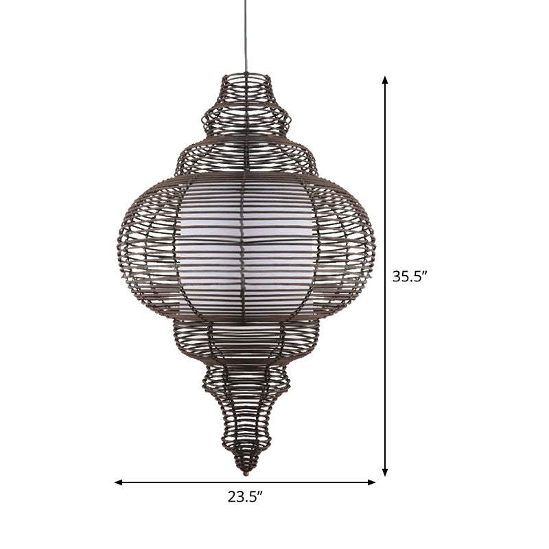 Lampada cinese 1 lampada a soffitto in lampadina caffettiera con tonalità rattan