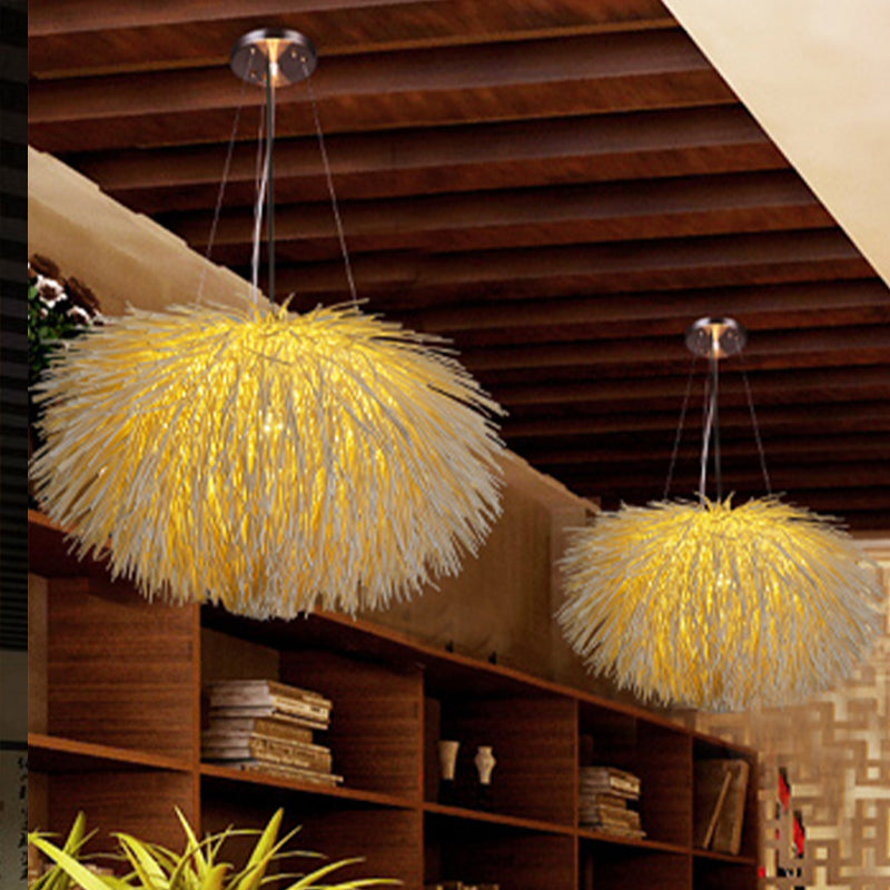 BEIGE Oval Cityning Lighting cinese 1 lampadina rattan sospensione Luce per il ristorante