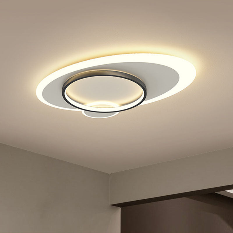 Lámpara de techo LED ovalada de hierro forjado, montaje empotrado acrílico en blanco y negro, estilo minimalista moderno