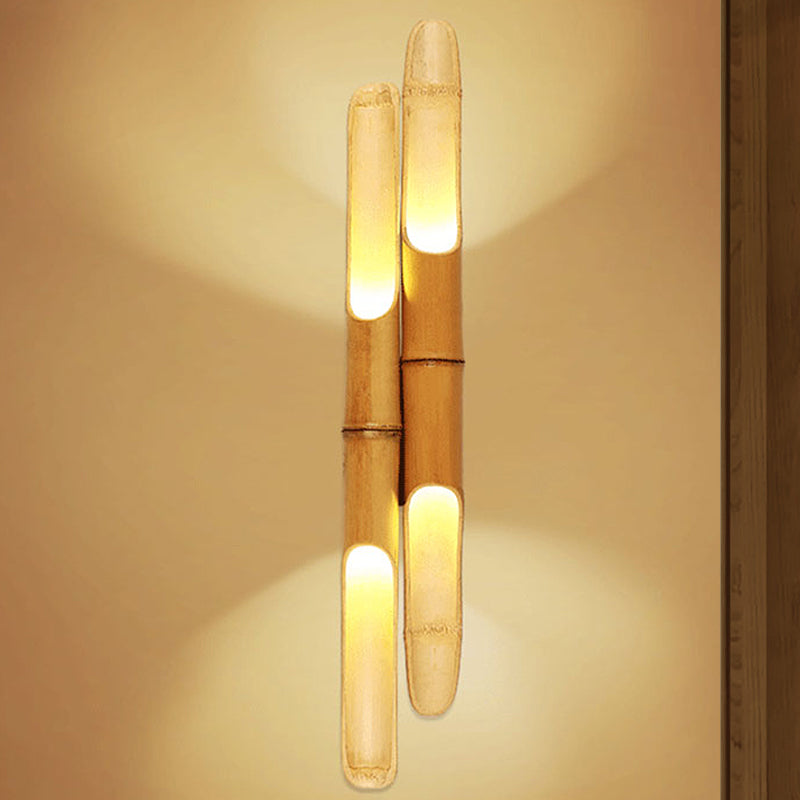 4 bombillas Iluminación de pared de dormitorio Asia Beige Luz de luz con sombra de resina de cilindro