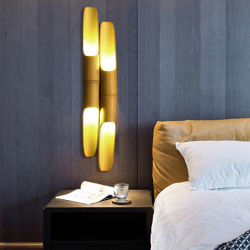 4 bombillas Iluminación de pared de dormitorio Asia Beige Luz de luz con sombra de resina de cilindro
