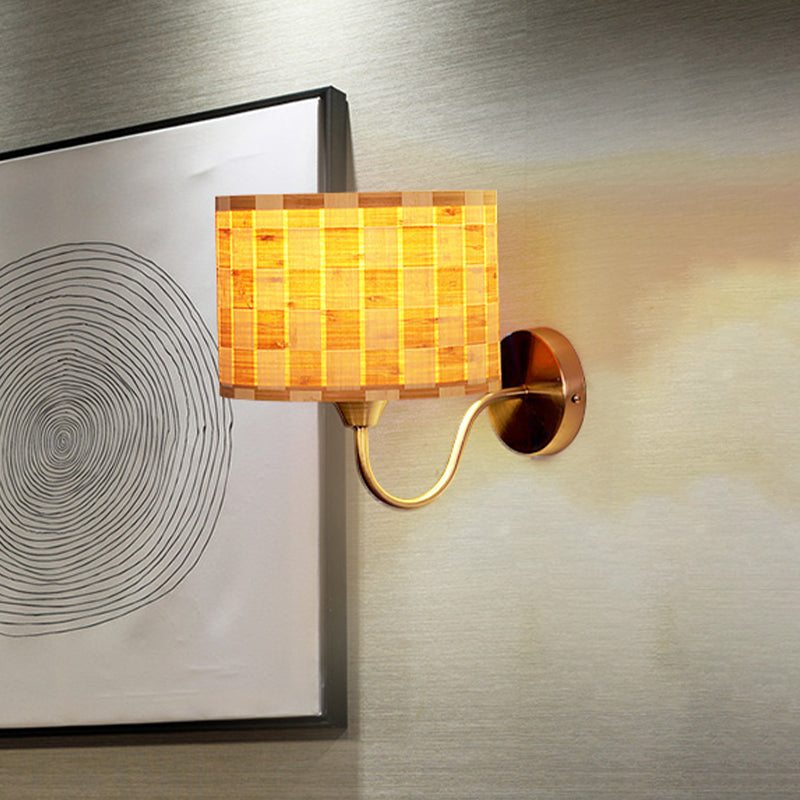 Iluminación de pared de madera chino 1 cabeza de beige luminoso con brazo curvo de metal