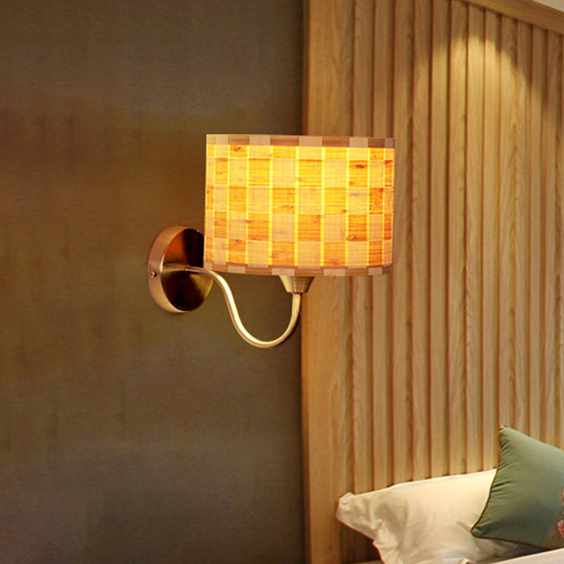 Iluminación de pared de madera chino 1 cabeza de beige luminoso con brazo curvo de metal