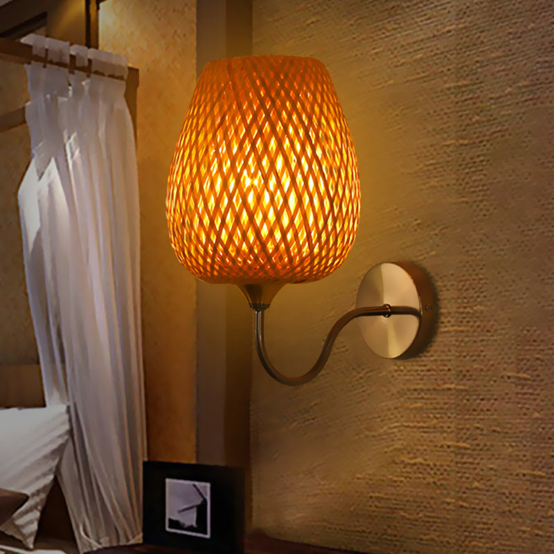 Lampada da parete per sala da pranzo a testa da pranzo cinese Khaki Sconce lampada con sfumatura di bambù cesto