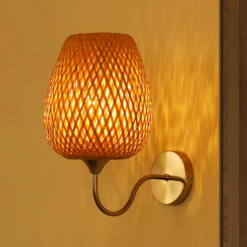 Lampada da parete per sala da pranzo a testa da pranzo cinese Khaki Sconce lampada con sfumatura di bambù cesto