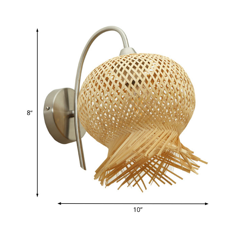 Sconcetto a mano in bambù Asia 1 Montaggio a parete a testa lampada in lino con braccio di metallo