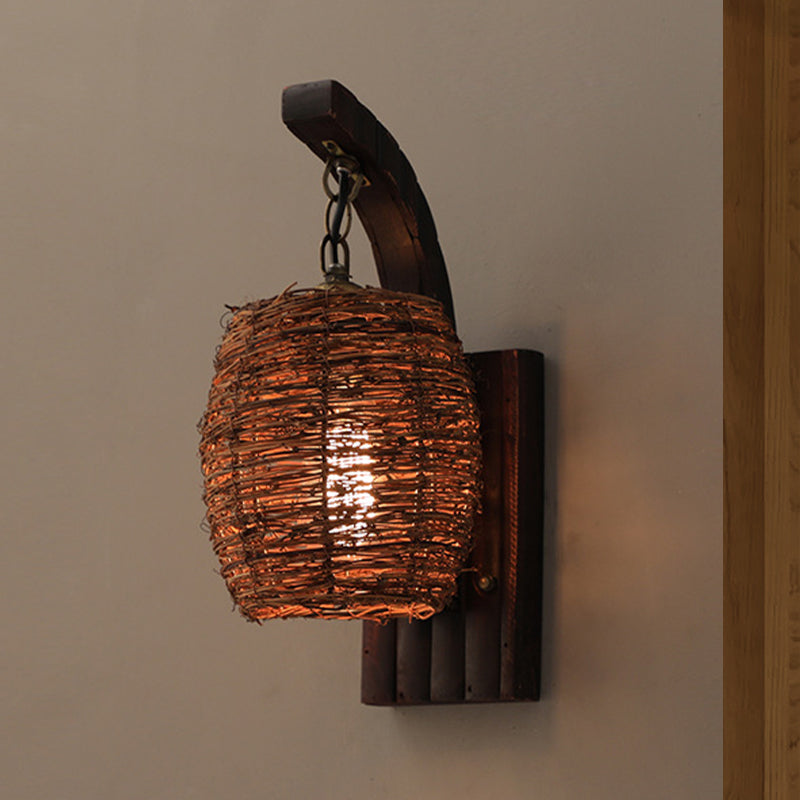 1 lampada da parete per sala da pranzo lampadina asiatica sconde marrone con tonalità di bambù lanterna