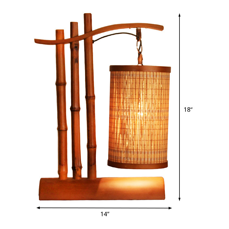 Bamboo Barrel Desk Lamp Chinese 1 Head Red Brown Task Light with Half-Cylinder Base