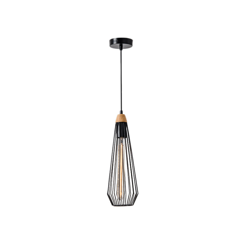 1 luces geométricas colgante colgante de colgante moderno lámpara de hierro forjado en blanco/negro con tapa de madera para dormitorio