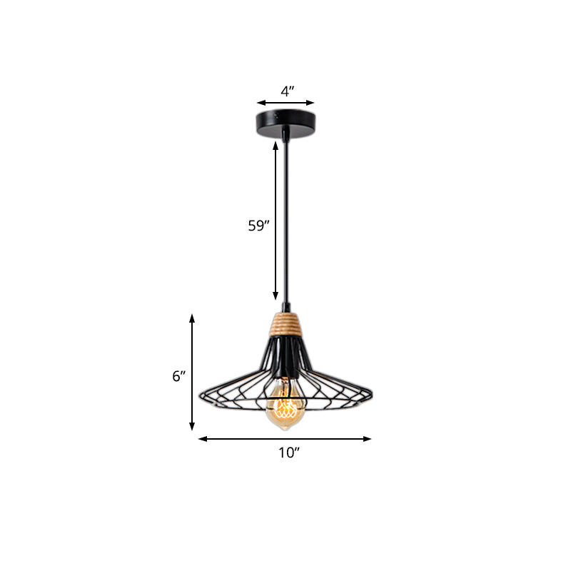 1-licht uitlopende draadkooi hangende lamp vintage zwart/wit smeedijzeren hanglamp met houten dop voor restaurant